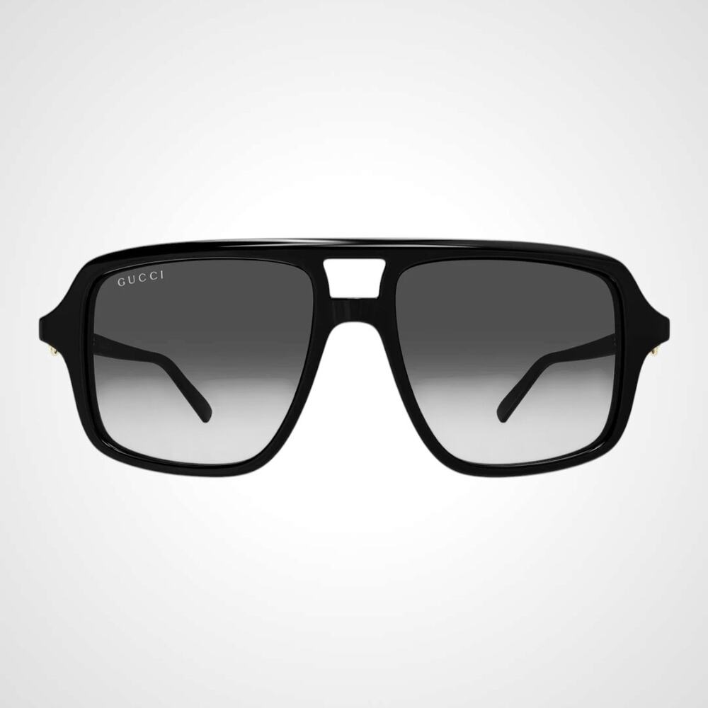 New GUCCI Sunglasses Black Navigator Pilot Aviator Gold Horsebit 53mm Grey Lens - Picture 2 of 4